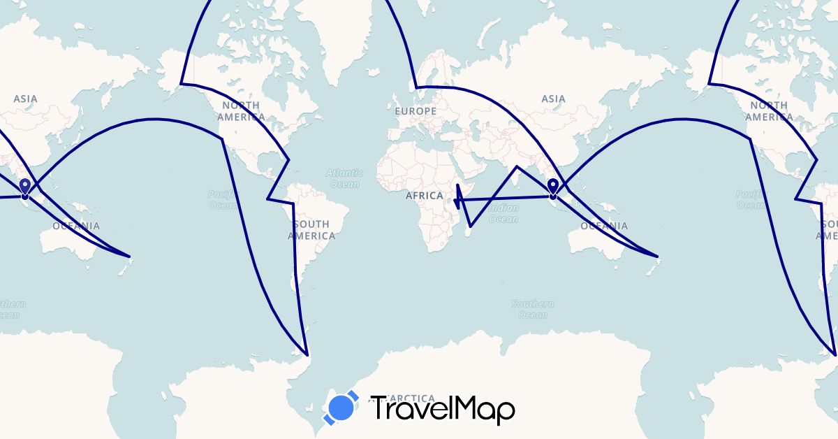 TravelMap itinerary: driving in Brunei, Bahamas, Chile, Ecuador, Ethiopia, Finland, India, Kenya, Madagascar, Norway, New Zealand, Peru, Singapore, Tanzania, United States (Africa, Asia, Europe, North America, Oceania, South America)